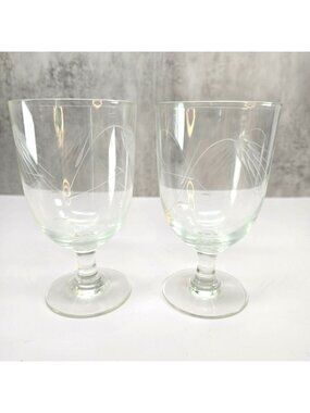 Vintage Sasaki Wheat Glasses Clear Etched Goblets Set Of 2 Footed VL5073